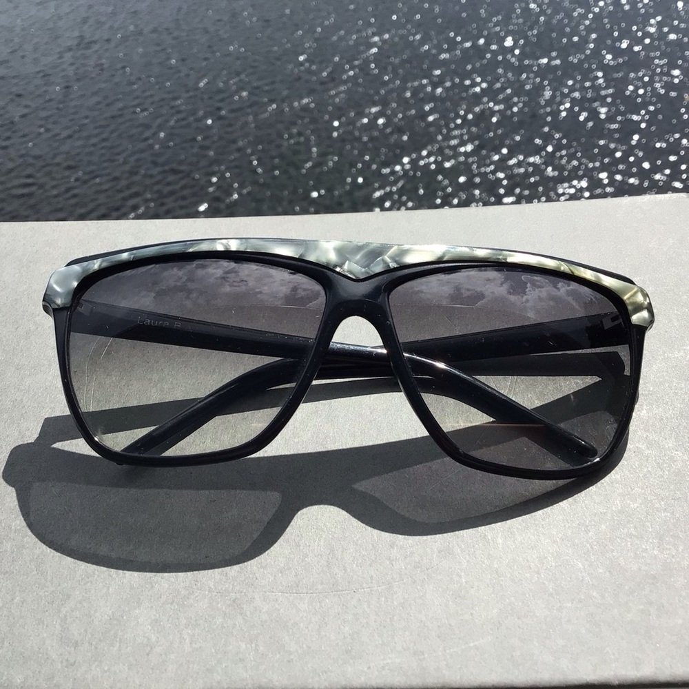 Laura Biagiotti Black Sunglasses with Marble Top Accent Made in Italy
